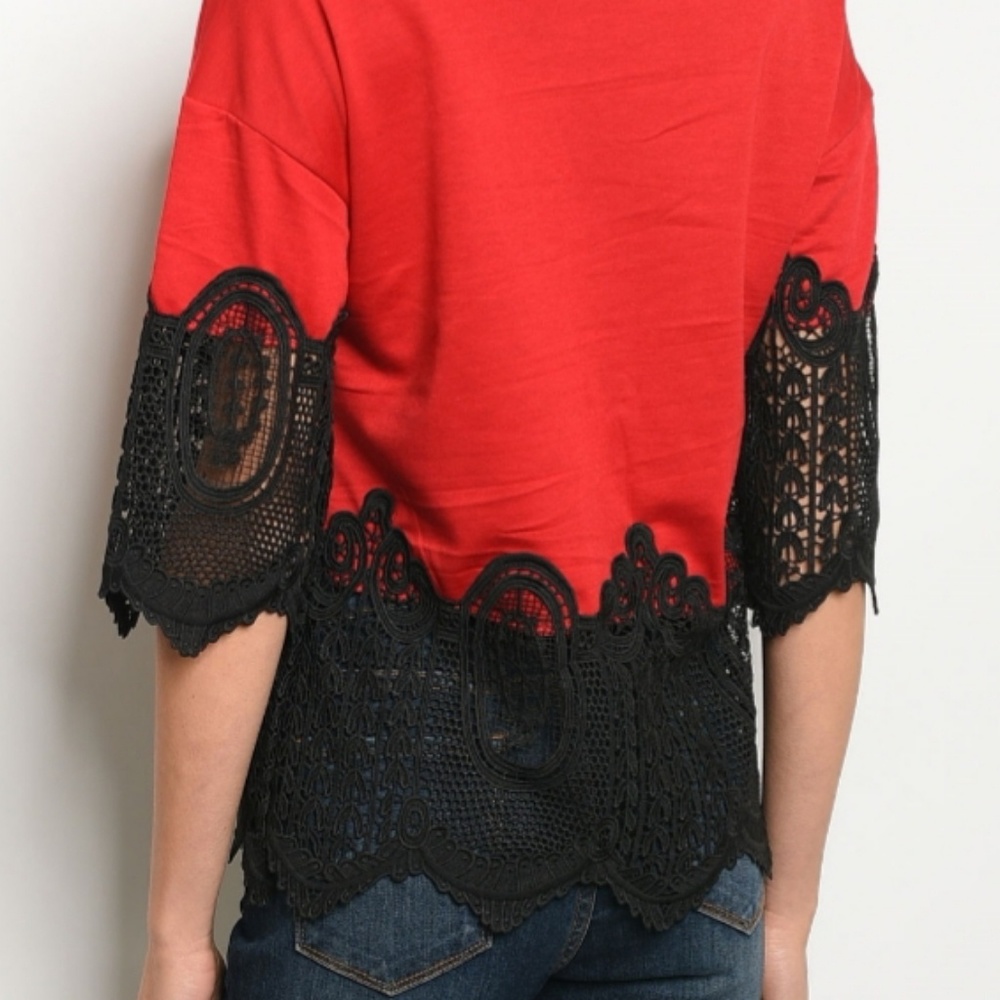 🎉HOST PICK🎉Red Top Blk Embroidered Sleeve/Bottom - Picture 4 of 4